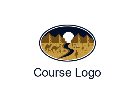 desert moon logo with camels and cactus