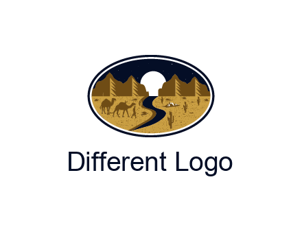 desert moon logo with camels and cactus