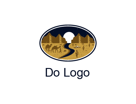 desert moon logo with camels and cactus