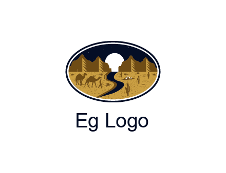 desert moon logo with camels and cactus