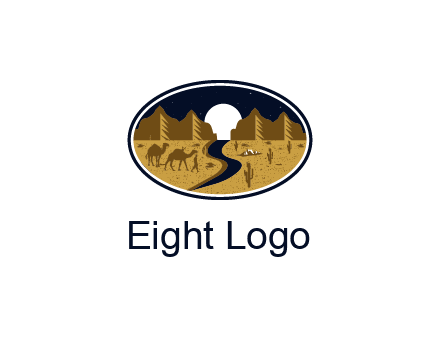 desert moon logo with camels and cactus
