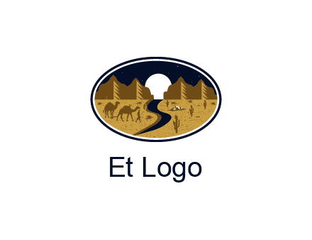 desert moon logo with camels and cactus