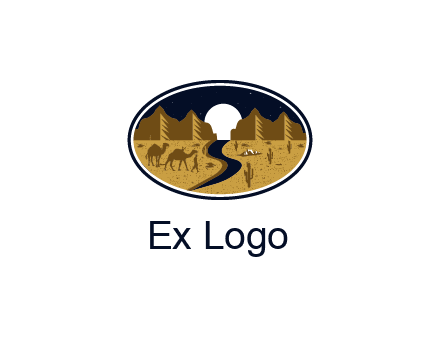 desert moon logo with camels and cactus