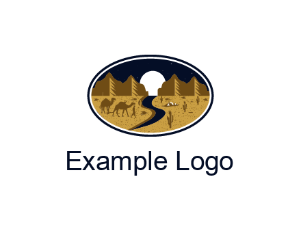 desert moon logo with camels and cactus
