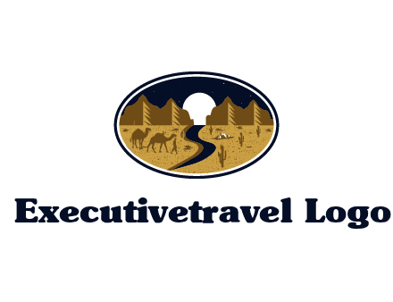 desert moon logo with camels and cactus