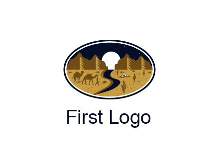 desert moon logo with camels and cactus
