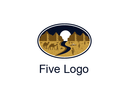 desert moon logo with camels and cactus