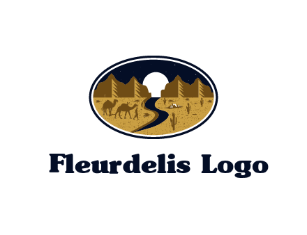 desert moon logo with camels and cactus