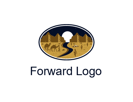 desert moon logo with camels and cactus
