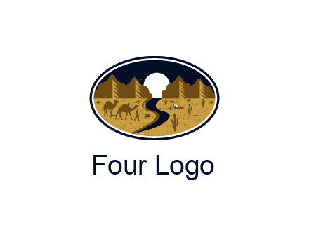 desert moon logo with camels and cactus