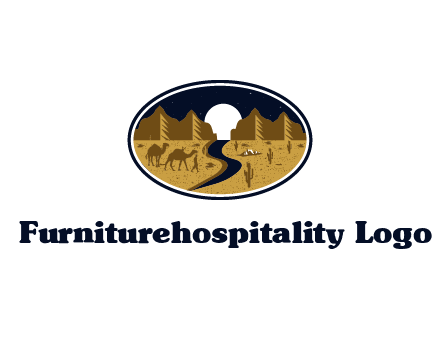 desert moon logo with camels and cactus