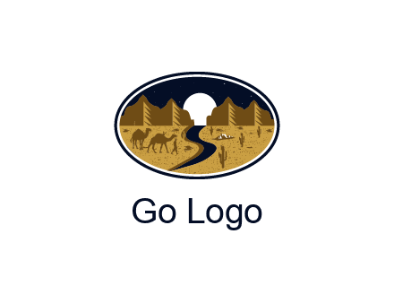 desert moon logo with camels and cactus