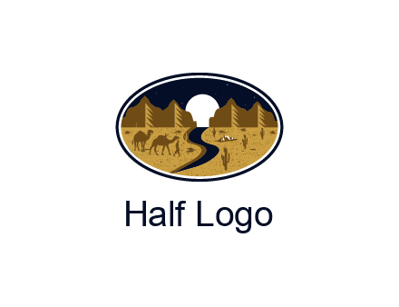 desert moon logo with camels and cactus