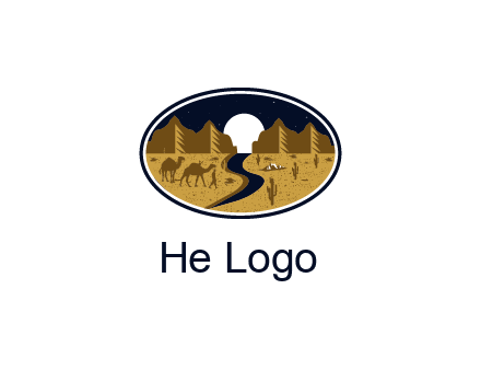 desert moon logo with camels and cactus