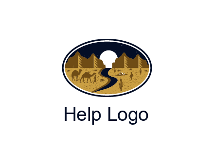 desert moon logo with camels and cactus