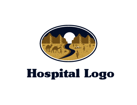 desert moon logo with camels and cactus