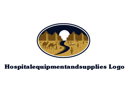 desert moon logo with camels and cactus
