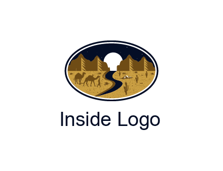 desert moon logo with camels and cactus