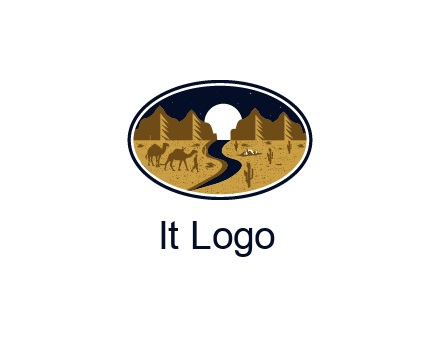 desert moon logo with camels and cactus