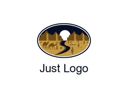 desert moon logo with camels and cactus