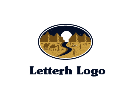desert moon logo with camels and cactus