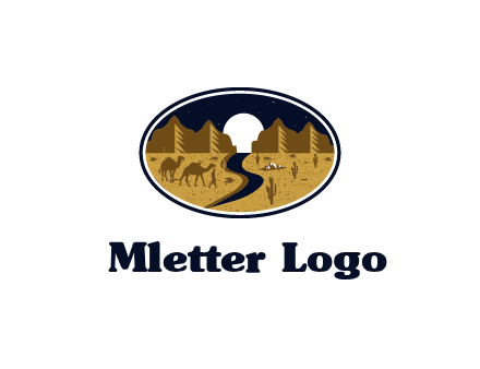 desert moon logo with camels and cactus