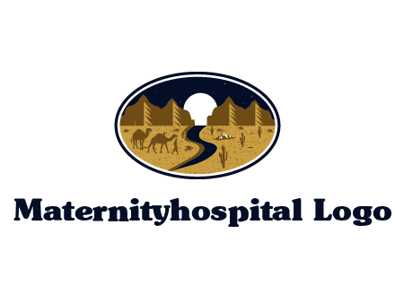 desert moon logo with camels and cactus