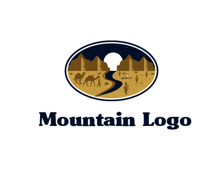 desert moon logo with camels and cactus