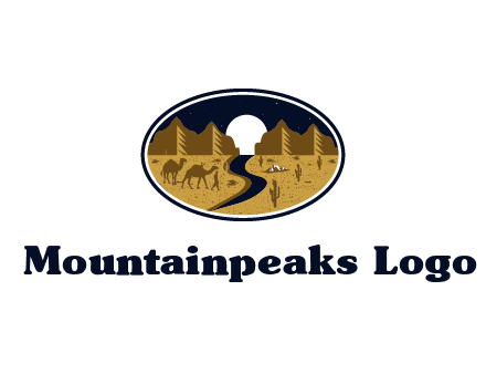 desert moon logo with camels and cactus