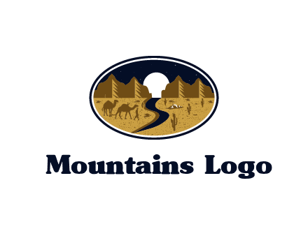 desert moon logo with camels and cactus