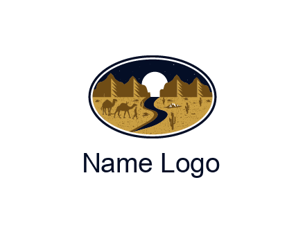 desert moon logo with camels and cactus