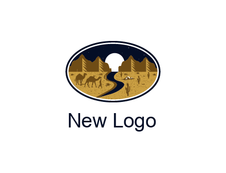 desert moon logo with camels and cactus