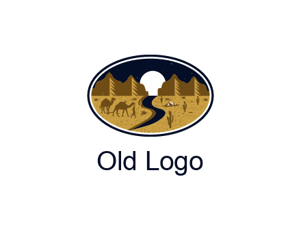 desert moon logo with camels and cactus