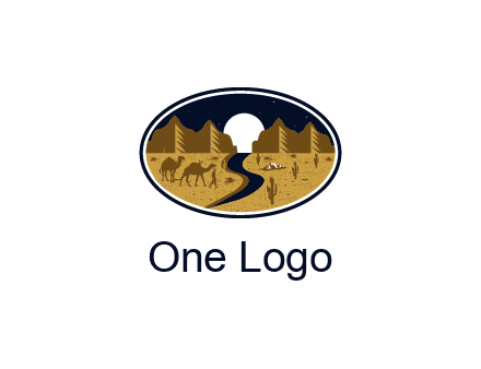 desert moon logo with camels and cactus