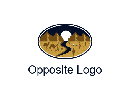 desert moon logo with camels and cactus
