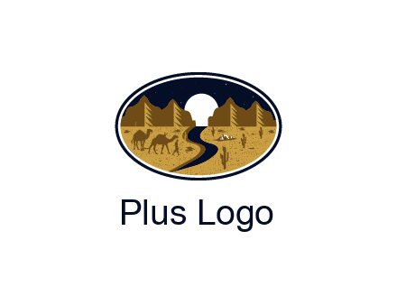 desert moon logo with camels and cactus