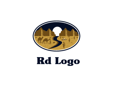 desert moon logo with camels and cactus