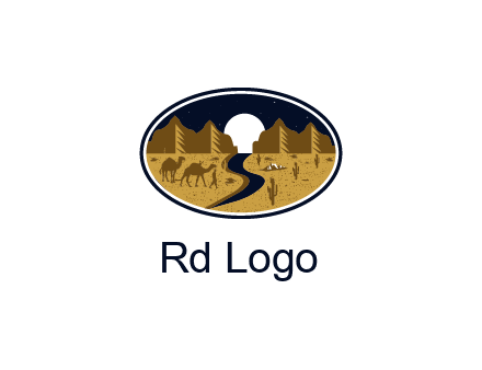 desert moon logo with camels and cactus