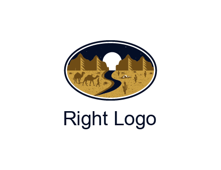 desert moon logo with camels and cactus