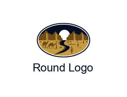 desert moon logo with camels and cactus