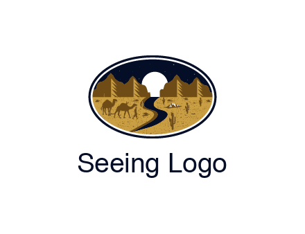 desert moon logo with camels and cactus