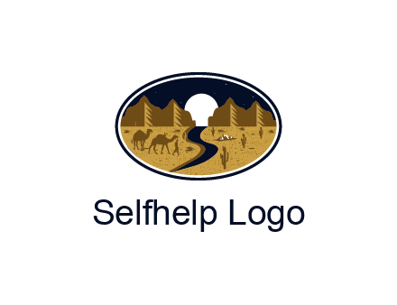 desert moon logo with camels and cactus