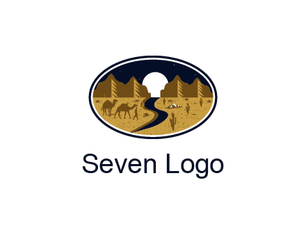 desert moon logo with camels and cactus