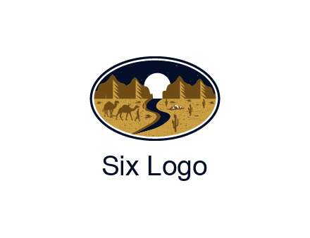 desert moon logo with camels and cactus