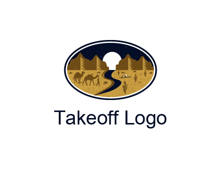 desert moon logo with camels and cactus