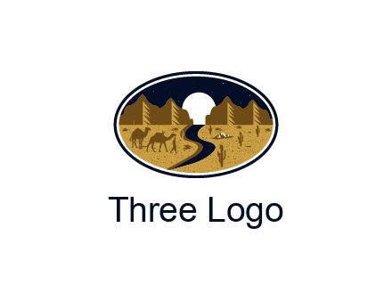 desert moon logo with camels and cactus