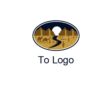 desert moon logo with camels and cactus