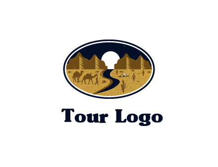 desert moon logo with camels and cactus