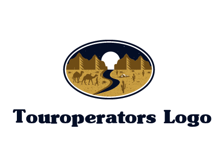 desert moon logo with camels and cactus