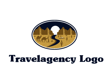 desert moon logo with camels and cactus